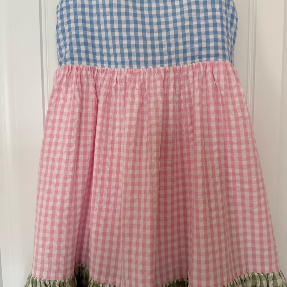 Mini Boden Girls Gingham Colorblock Dress - Picture 2 of 8